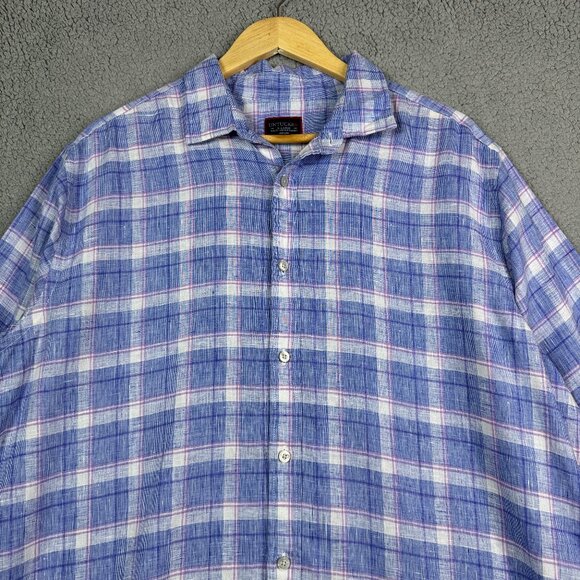 Untuckit Shirt Men XL Blue Tartan Plaid Wrinkle-Resistant Linen Slim Fit Berardo - Picture 1 of 11